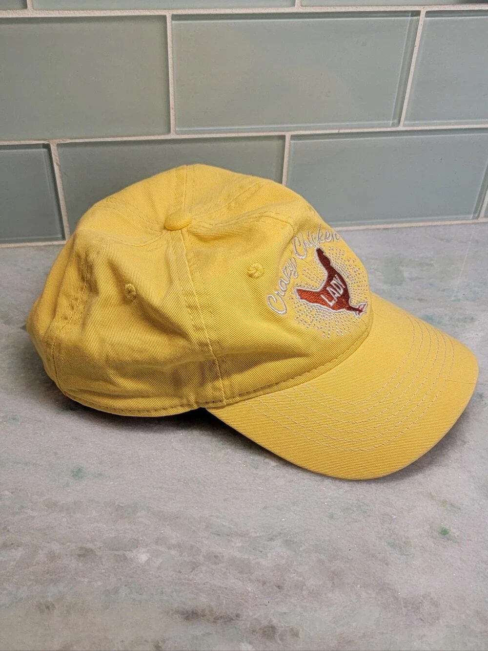 Yellow 'Crazy Chicken Lady' Embroidered Baseball Cap, Snapback